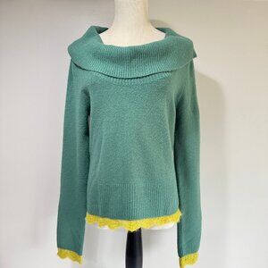 SLEEPING ON SNOW ANTHROPOLOGIE Green Cowl Neck Sweater